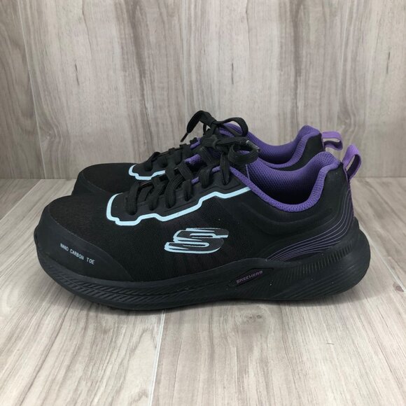 Skecher Composite Toe Work Shoes Womens 7 Black Lace Up Slip Resistant Shoes - Picture 2 of 11